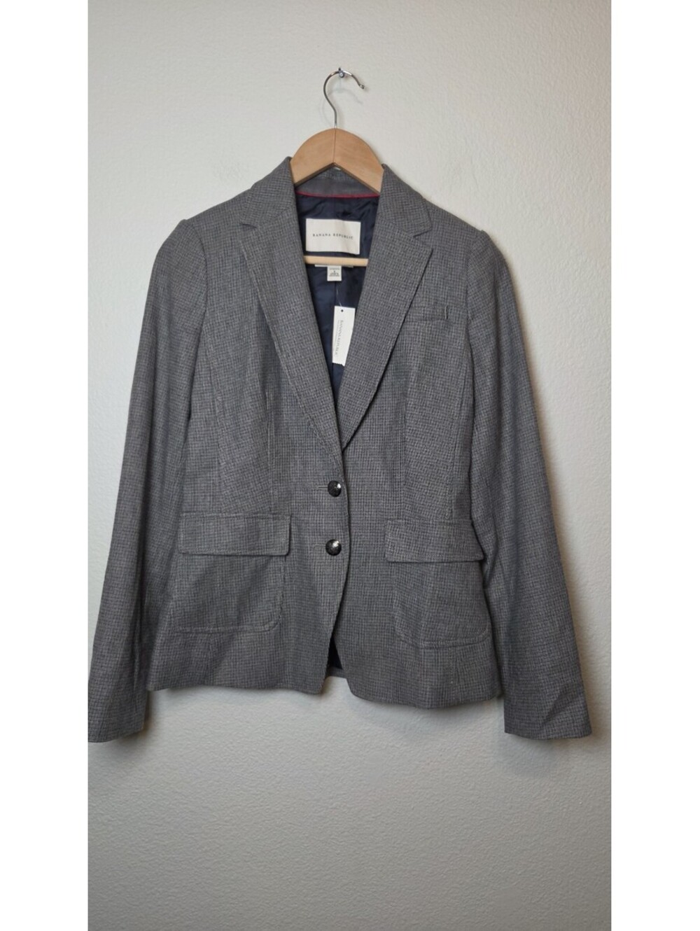 NEW Banana Republic Blazer Size 6 Grey Blue Plaid Jacket